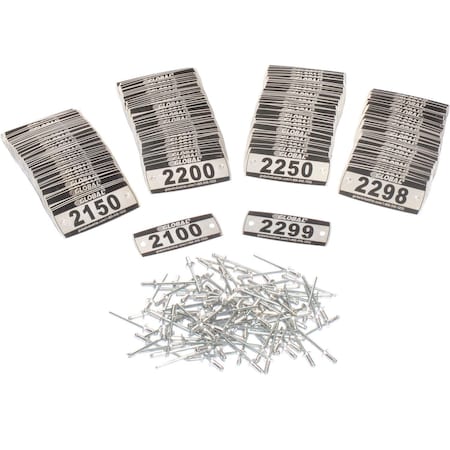 Global Industrial Locker Number Plate Kit, Numbered 2100-2299, 200PK 493411I